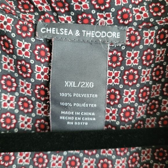Chelsea & Theodore Womens Blouse Plus Size 2X Gray Burgundy Geometric Boho - Picture 2 of 9